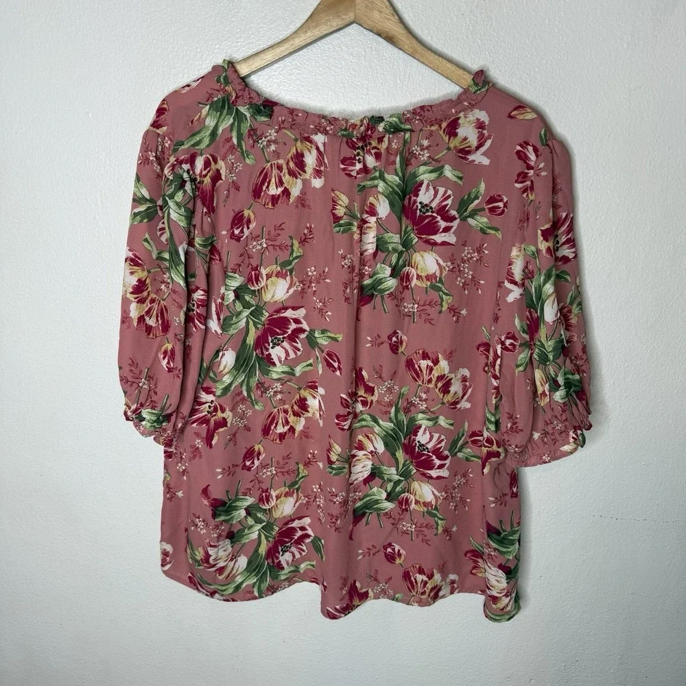 New Style And‎ Co Pink Ruffle Puff Sleeve V-neck Spring Top Blouse Womens 3X